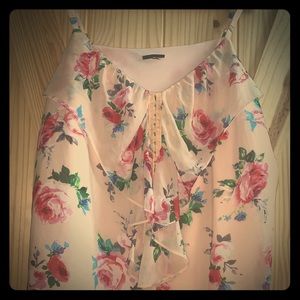 Plus Size City Chic Pink Floral Ruffled Tank Top